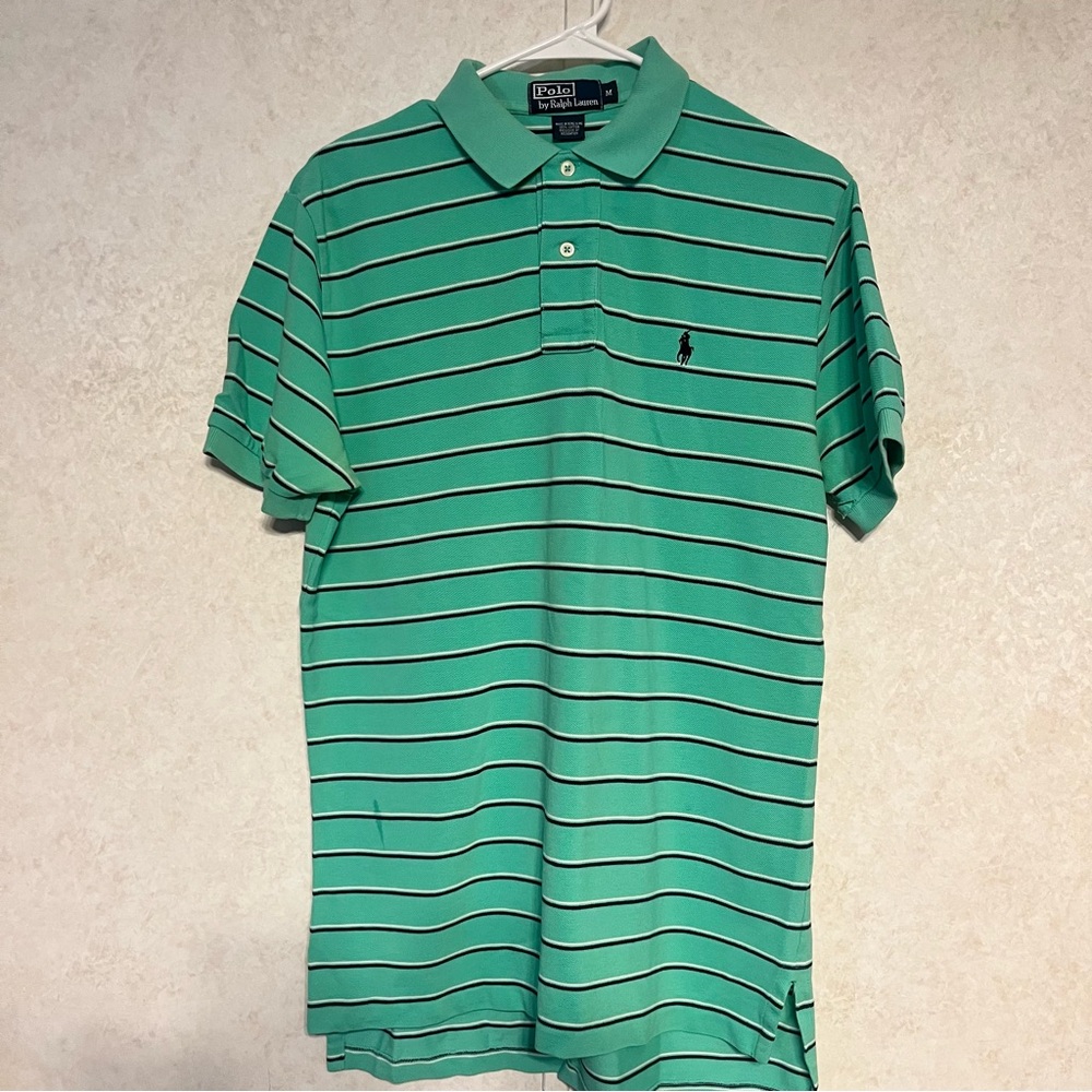 Ralph Lauren Men's Polo Shirt‎ in Green and White Stripes